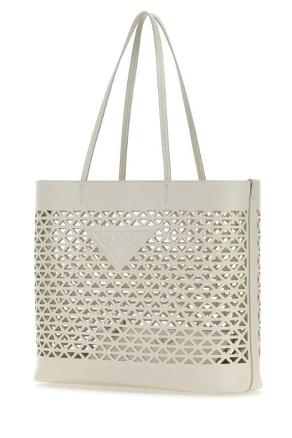 Prada Woman White Leather Shopping Bag