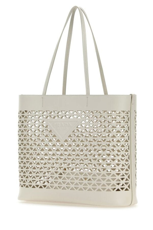 Prada Woman White Leather Shopping Bag