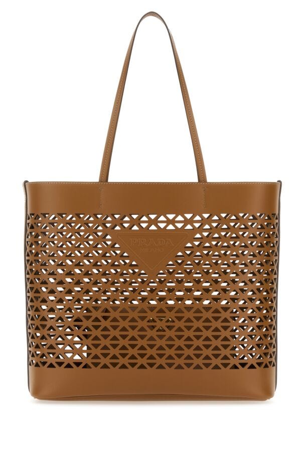 Prada Woman Caramel Leather Shopping Bag