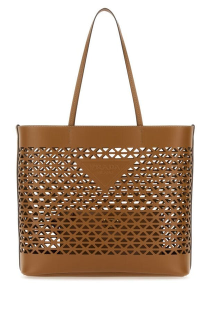 Prada Woman Caramel Leather Shopping Bag