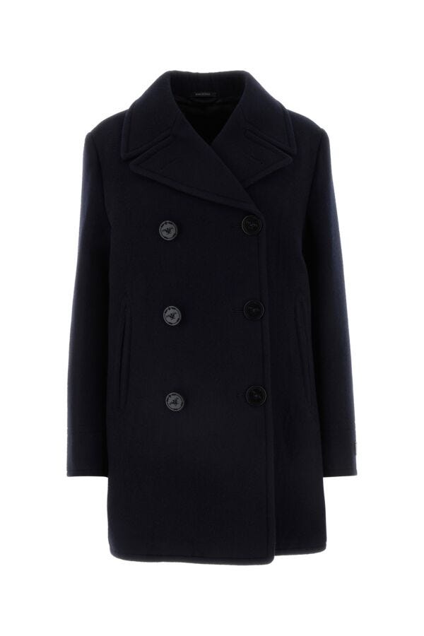 Prada Woman Midnight Blue Wool Blend Coat