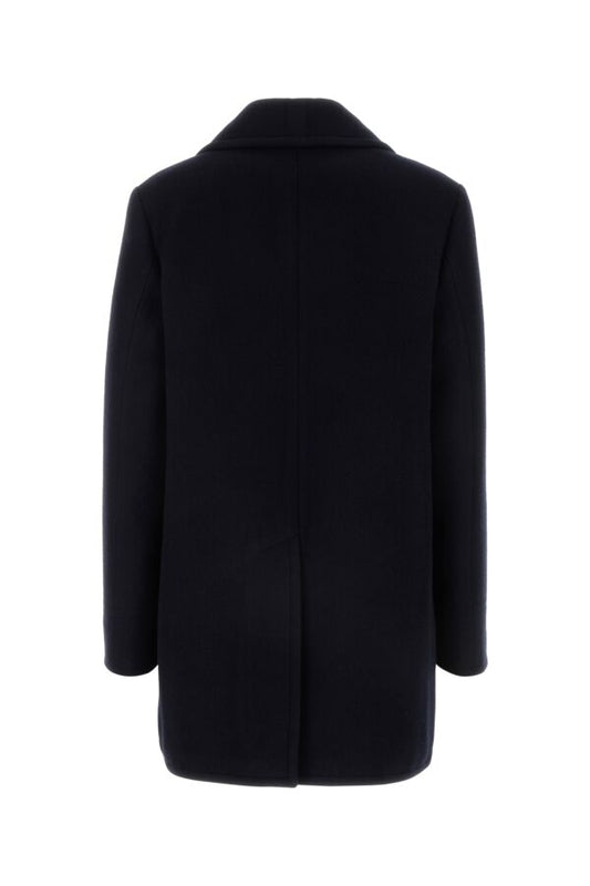 Prada Woman Midnight Blue Wool Blend Coat