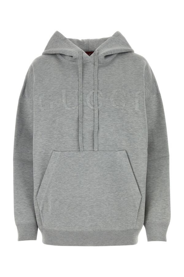 Gucci Woman Melange Grey Stretch Wool Blend Oversize Sweatshirt