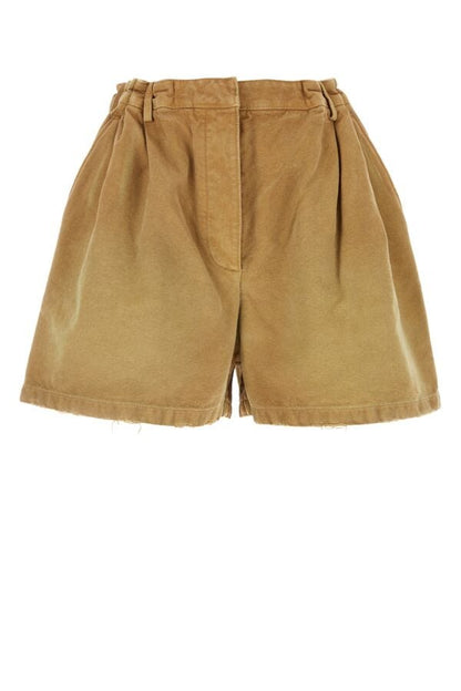 Prada Woman Camel Canvas Shorts