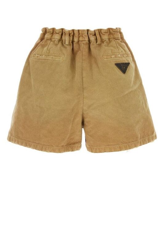 Prada Woman Camel Canvas Shorts