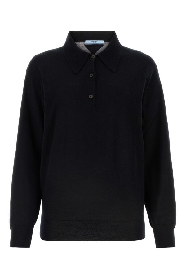 Prada Woman Black Cashmere Polo Shirt