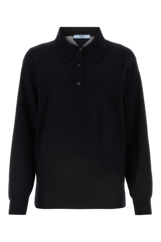 Prada Woman Black Cashmere Polo Shirt