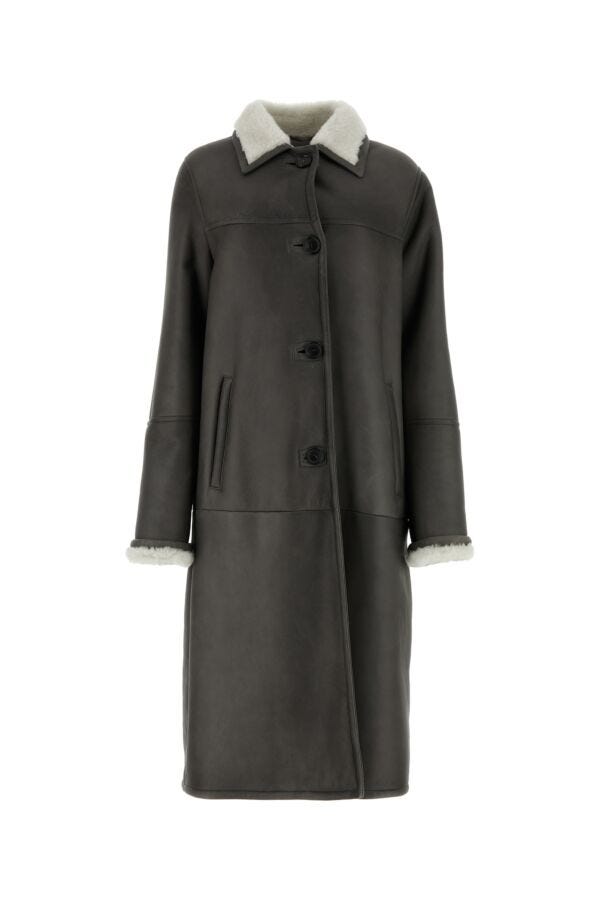 Prada Woman Dark Grey Shearling Coat