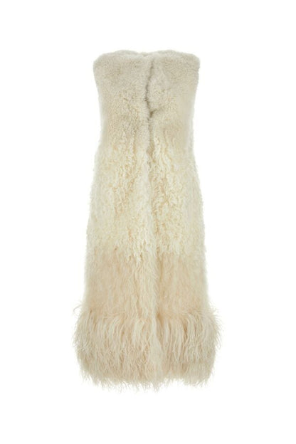 Prada Woman Ivory Sleeveless Fur Coat