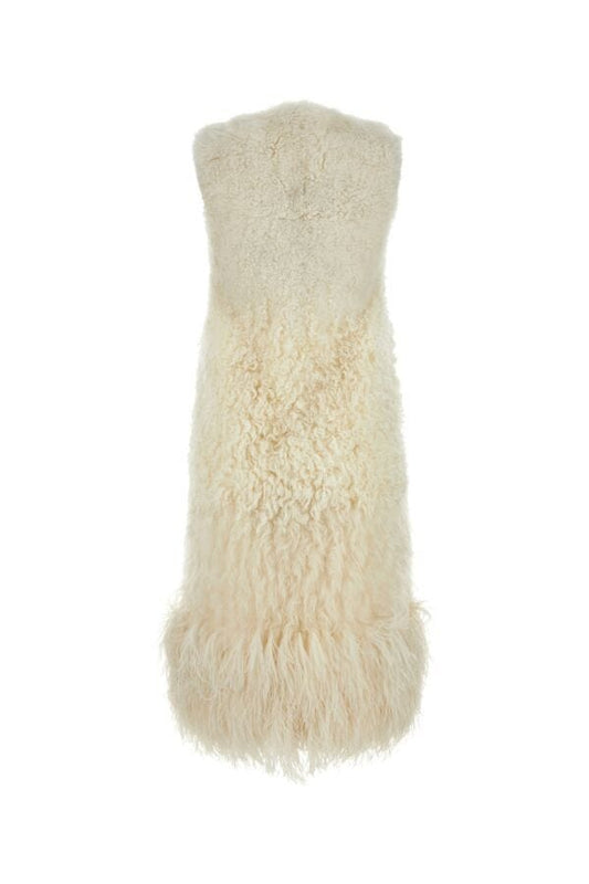 Prada Woman Ivory Sleeveless Fur Coat