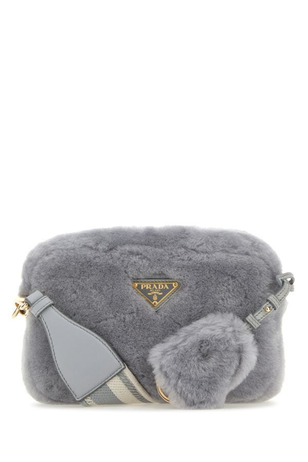 Prada Woman Grey Shearling Crossbody Bag