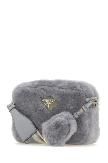 Prada Woman Grey Shearling Crossbody Bag