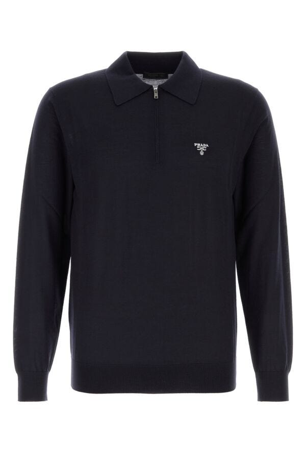 Prada Man Midnight Blu Wool Polo Shirt