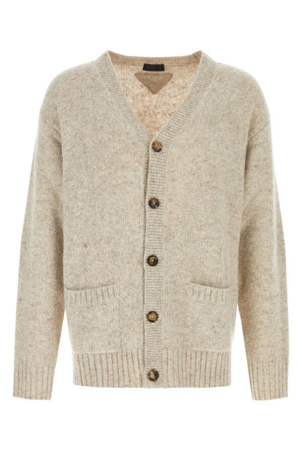 Prada Man Melange Sand Cashmere Oversize Cardigan