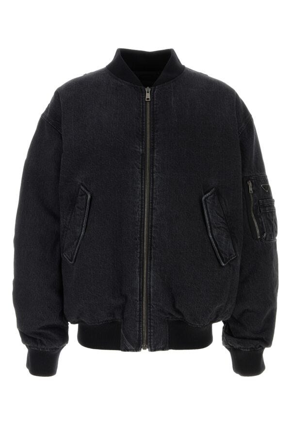 Prada Man Black Denim Oversize Padded Bomber Jacket