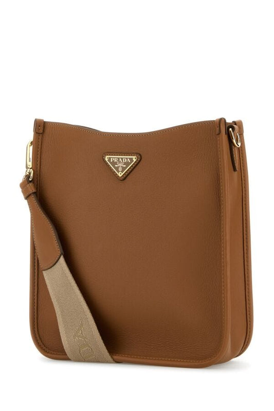 Prada Woman Caramel Leather Crossbody Bag