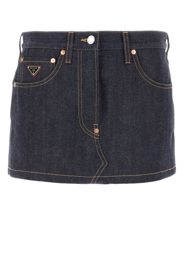 Prada Woman Dark Blue Denim Mini Skirt