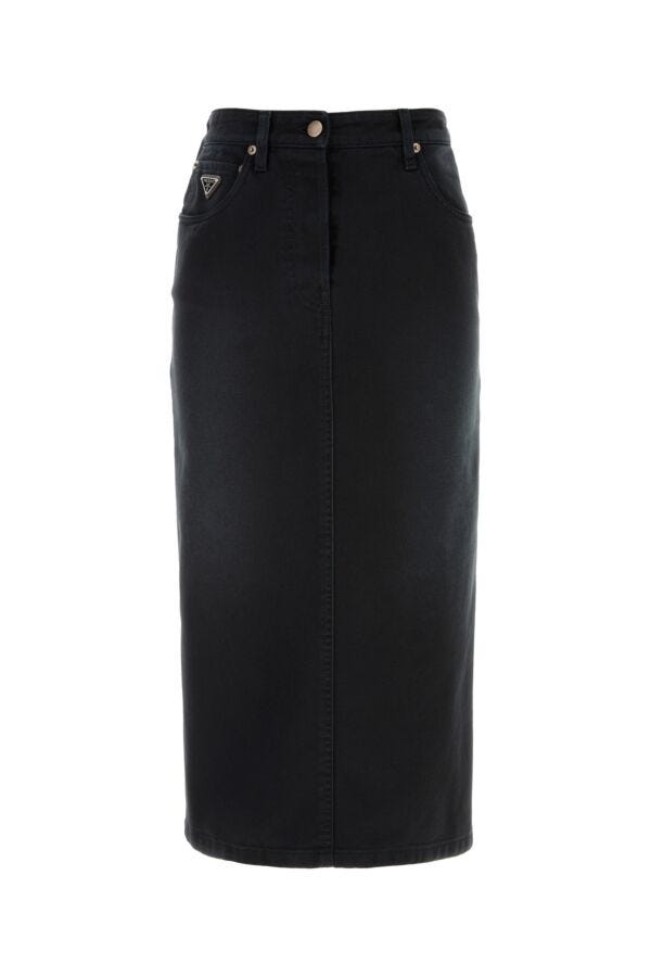 Prada Woman Black Denim Skirt