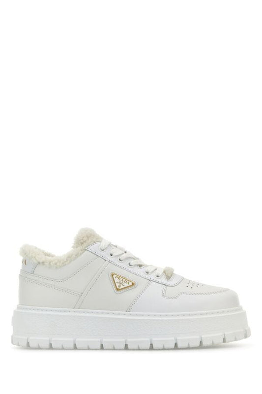 Prada Woman White Leather Sneakers