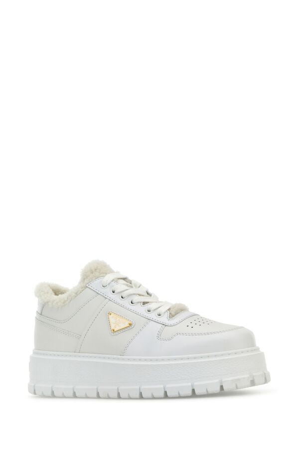 Prada Woman White Leather Sneakers