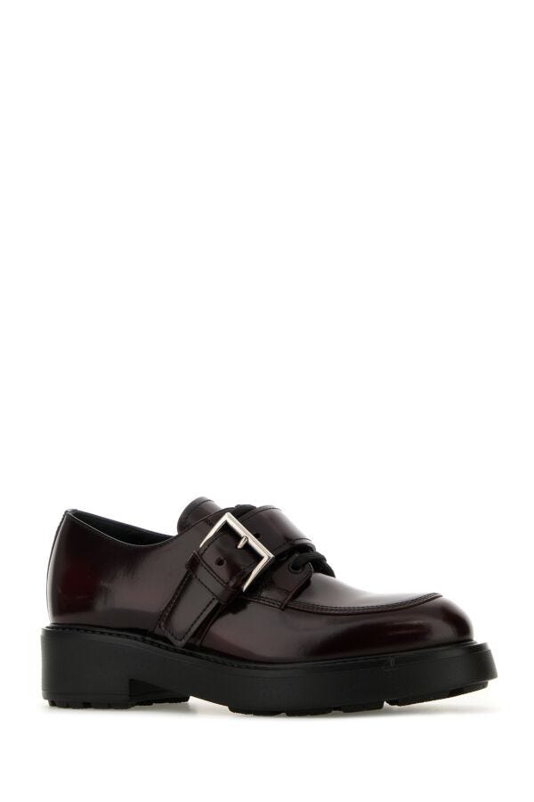 Prada Woman Grape Leather Diapason Lace-Up Shoes