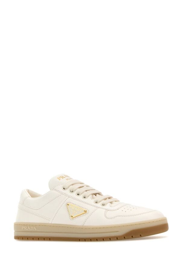 Prada Woman Ivory Nappa Leather Downtown Sneakers