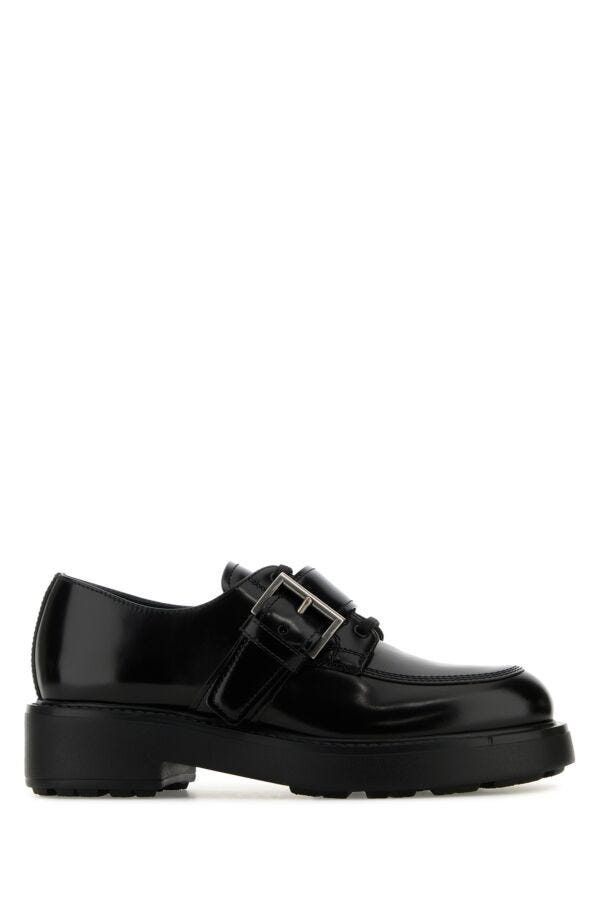 Prada Woman Black Leather Diapason Lace-Up Shoes