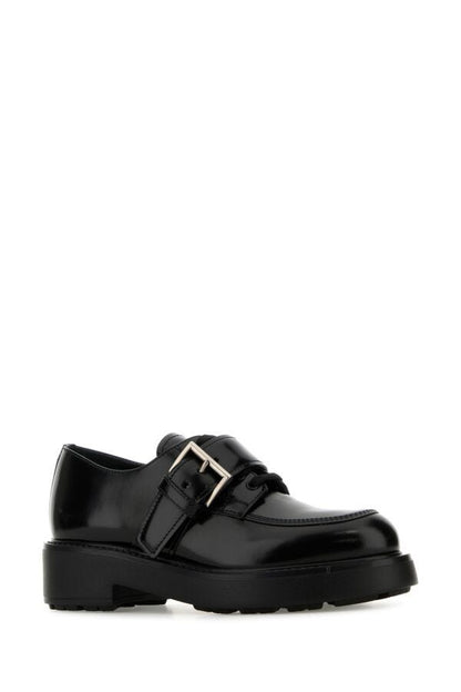 Prada Woman Black Leather Diapason Lace-Up Shoes