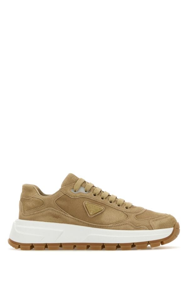 Prada Woman Beige Suede Sneakers