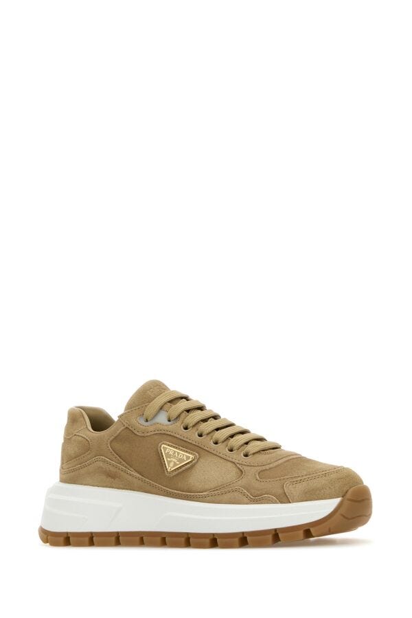 Prada Woman Beige Suede Sneakers