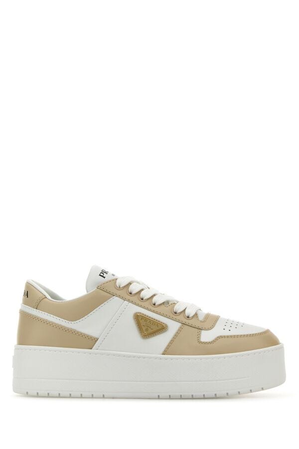 Prada Woman Two-Tone Leather Downtown Sneakers