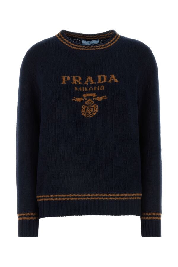 Prada Woman Midnight Blue Virgin Wool Blend Sweater