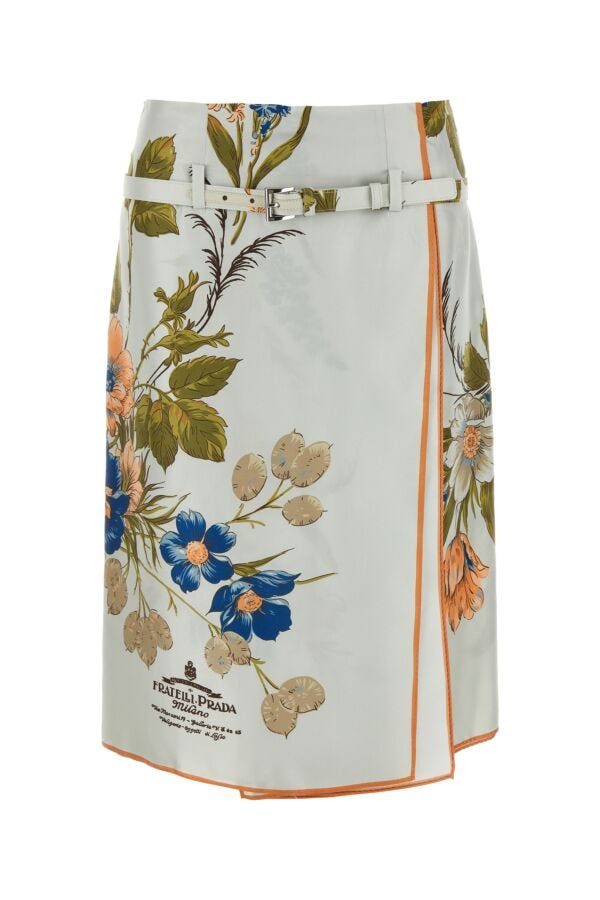 Prada Woman Printed Silk Skirt