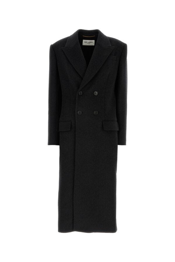 Saint Laurent Woman Slate Wool And Cashmere Coat