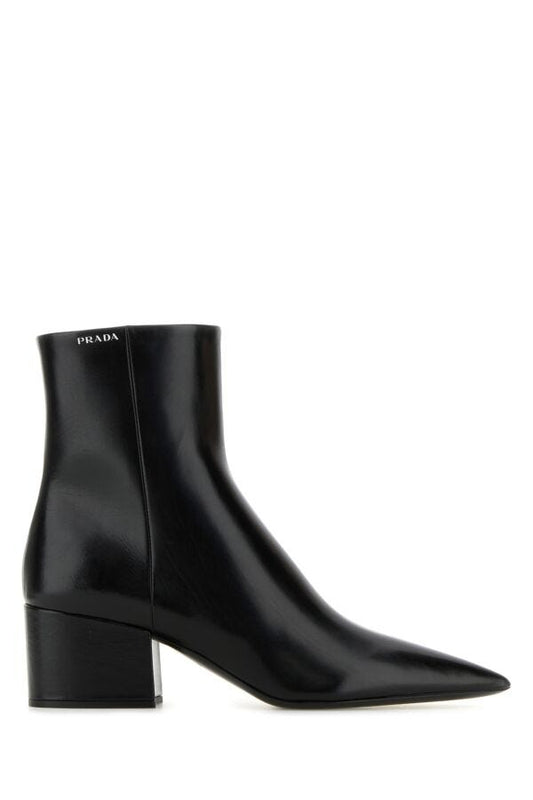 Prada Woman Black Leather Ankle Boots