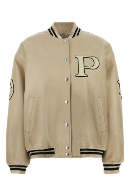 Prada Woman Ivory Leather Bomber Jacket