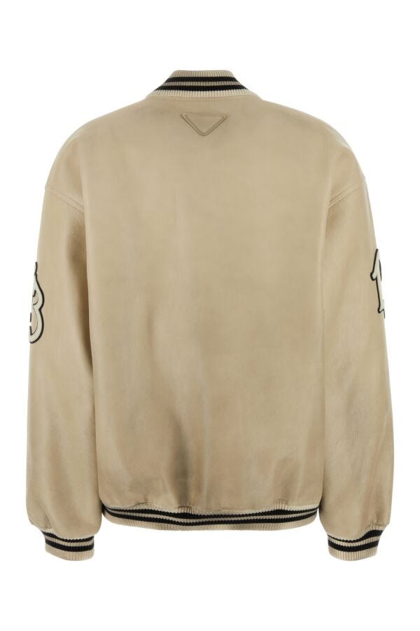 Prada Woman Ivory Leather Bomber Jacket