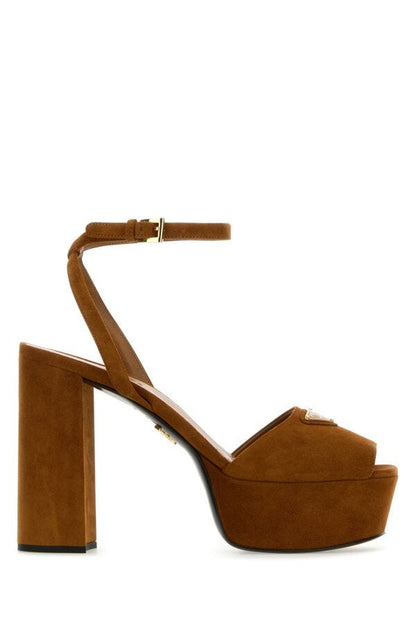 Prada Woman Caramel Suede Sandals