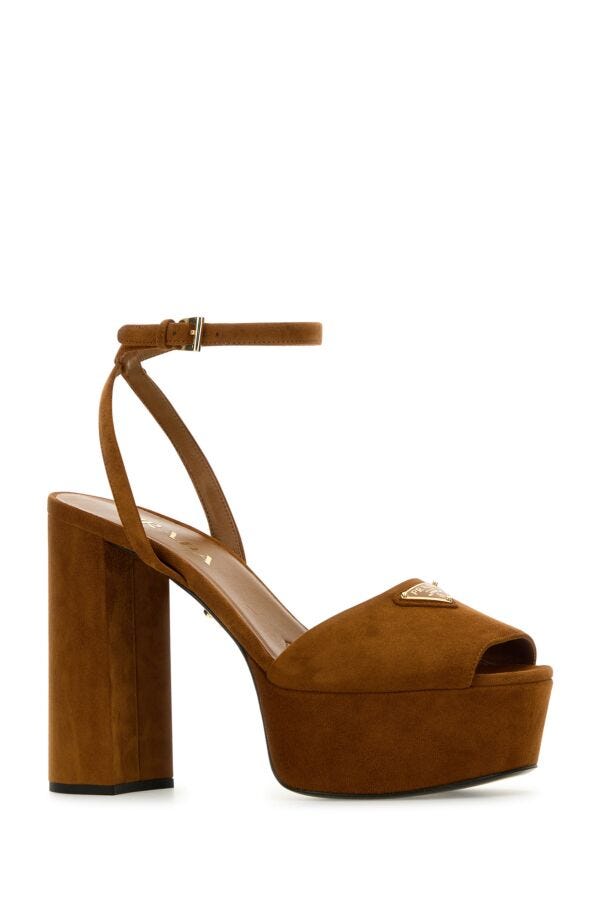 Prada Woman Caramel Suede Sandals