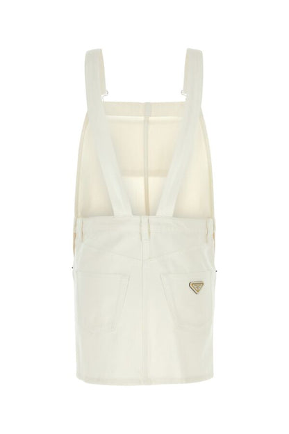 Prada Woman White Denim Dungarees Dress