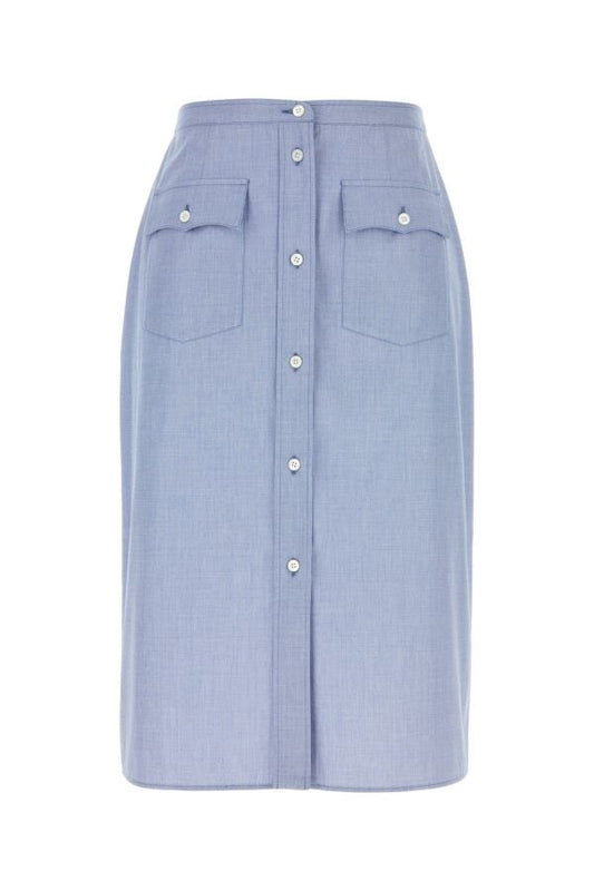 Prada Woman Light Blue Cotton Skirt