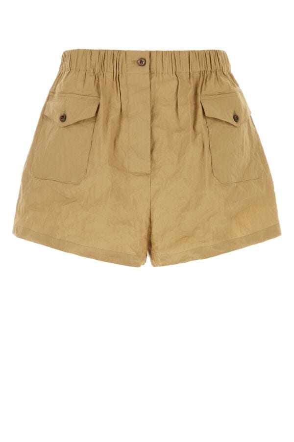 Prada Woman Camel Stretch Cotton Blend Shorts