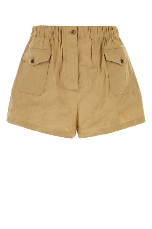 Prada Woman Camel Stretch Cotton Blend Shorts