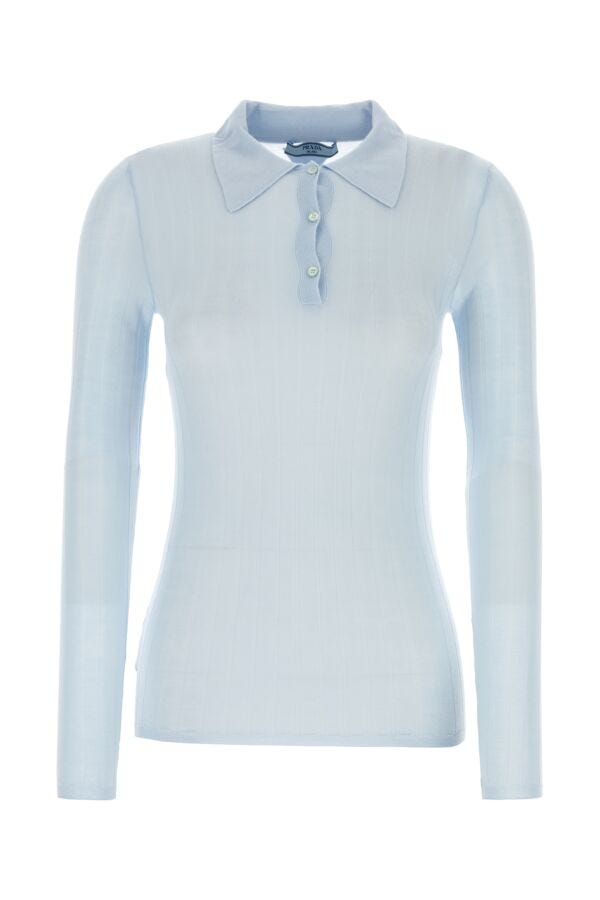 Prada Woman Pastel Light Blue Cashmere Blend Polo Shirt