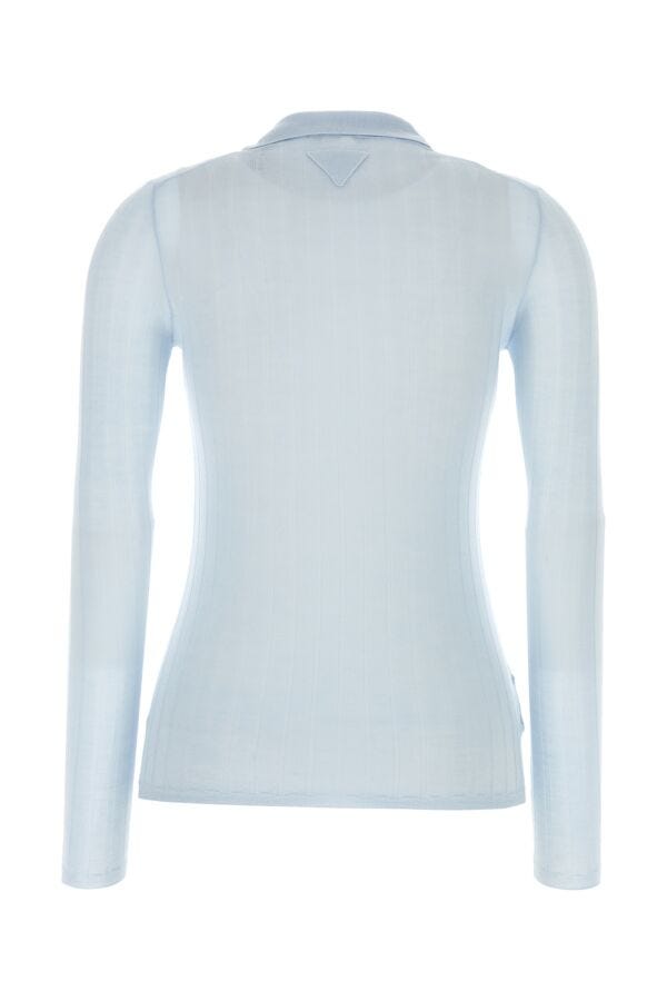 Prada Woman Pastel Light Blue Cashmere Blend Polo Shirt