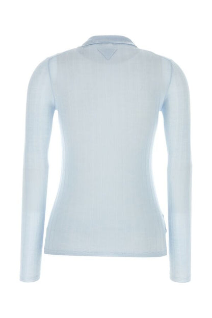 Prada Woman Pastel Light Blue Cashmere Blend Polo Shirt