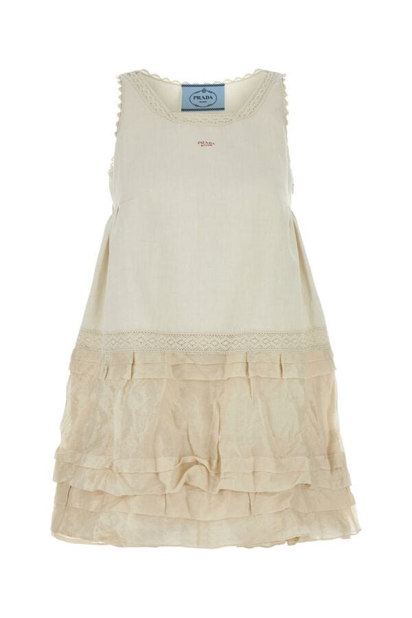 Prada Woman Sand Linen Blend Mini Dress