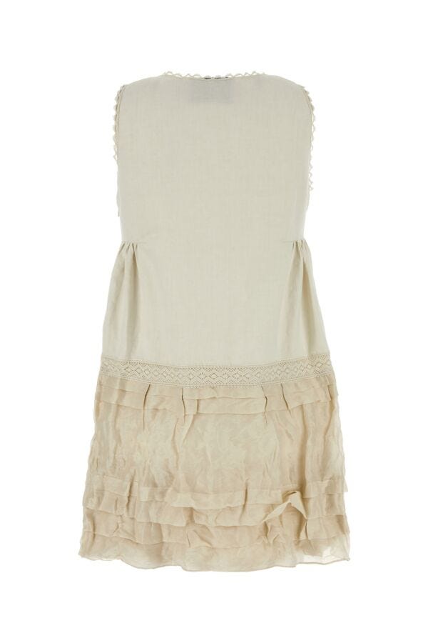 Prada Woman Sand Linen Blend Mini Dress