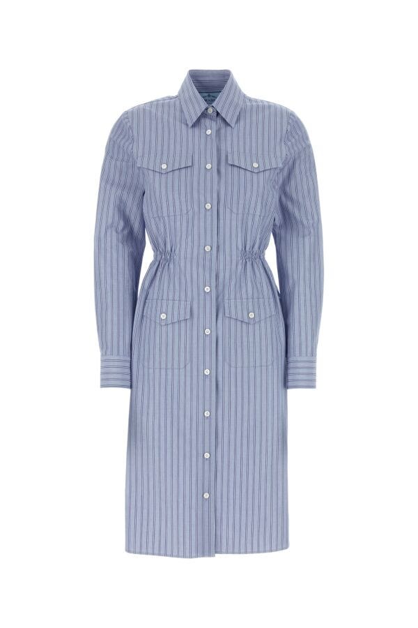 Prada Woman Embroidered Chambray Shirt Dress