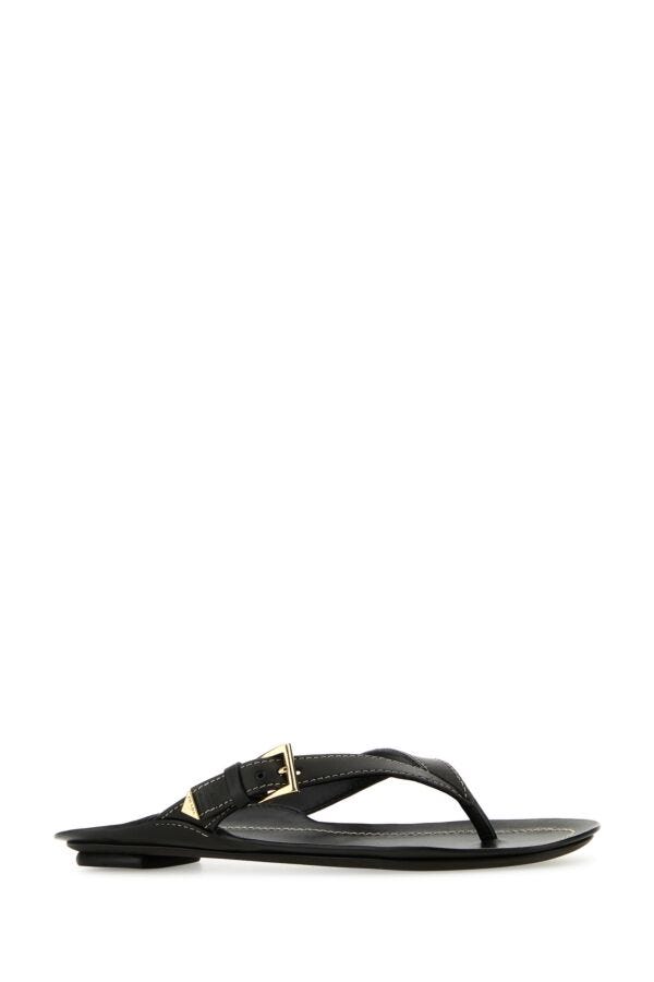 Prada Woman Black Leather Thong Slippers